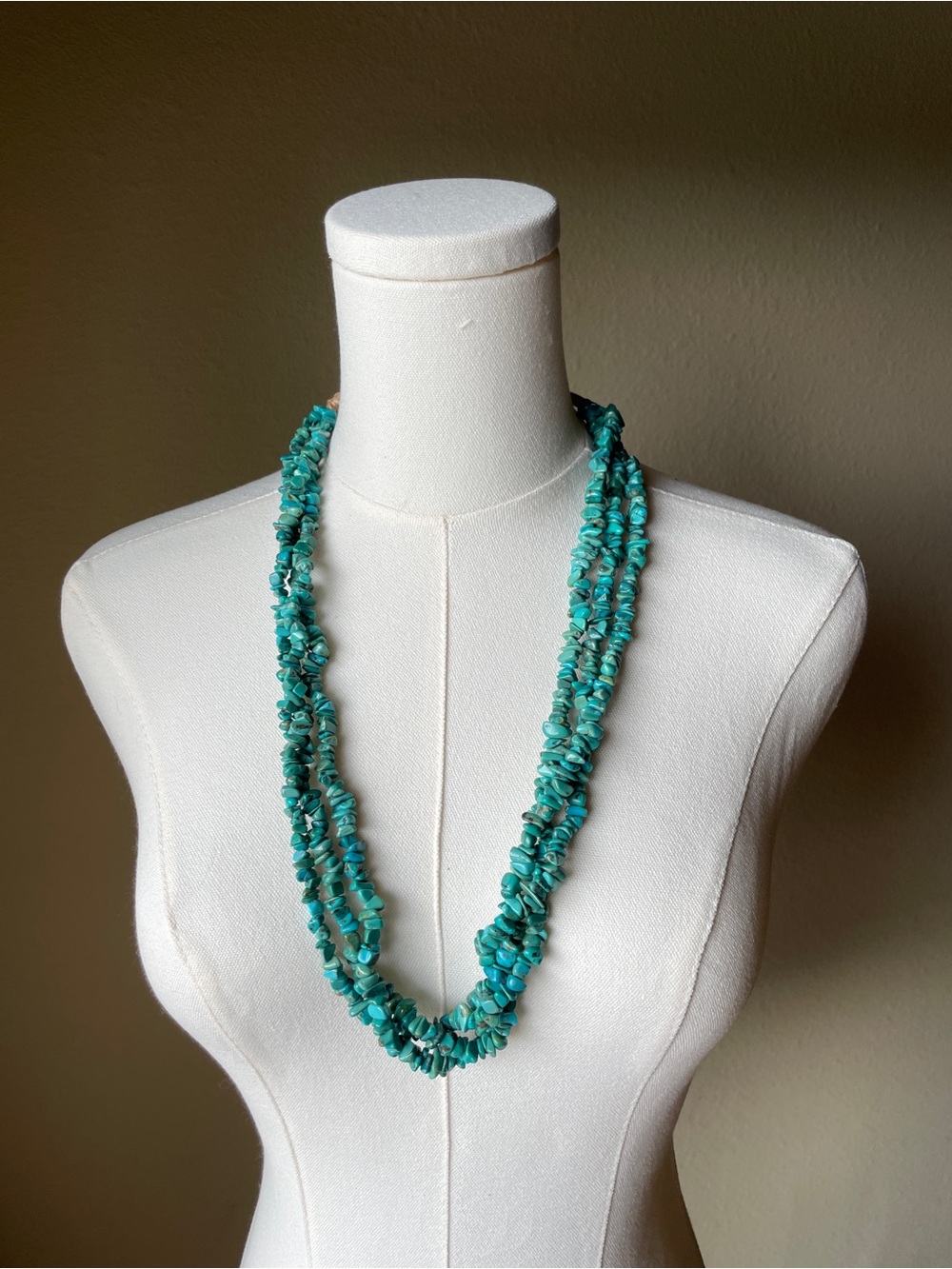 Native American  Turquoise Necklace - Teal Blue Statement Strands 25”